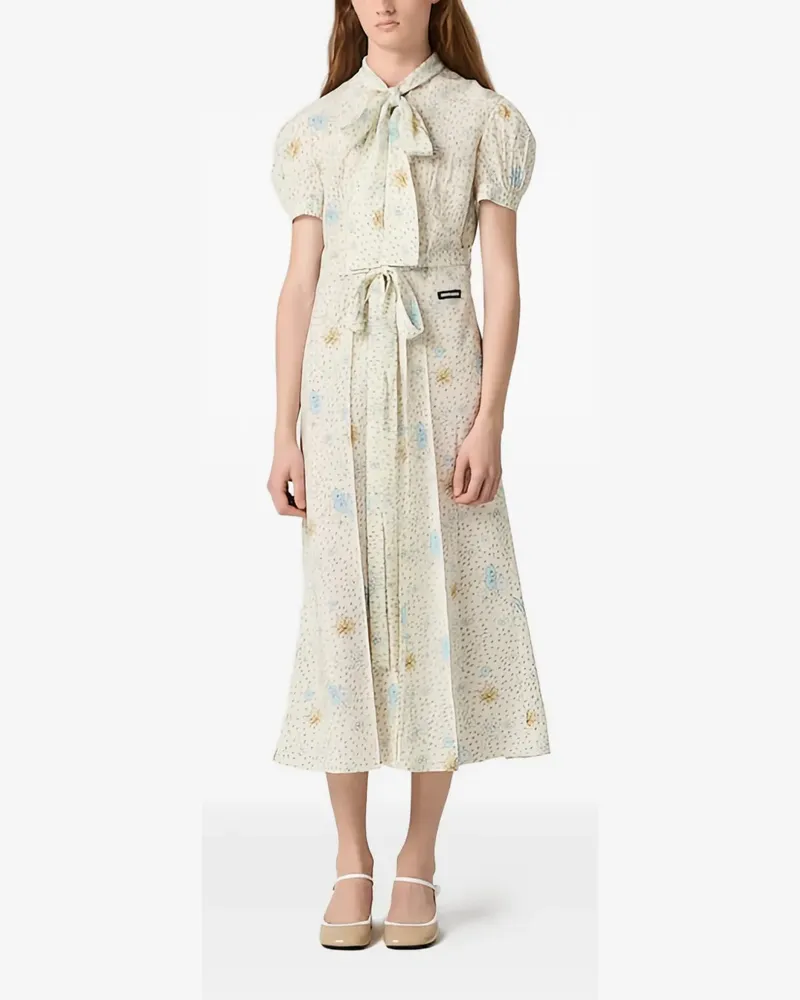 Miu Miu Midikleid mit Puffärmeln - Nude Nude