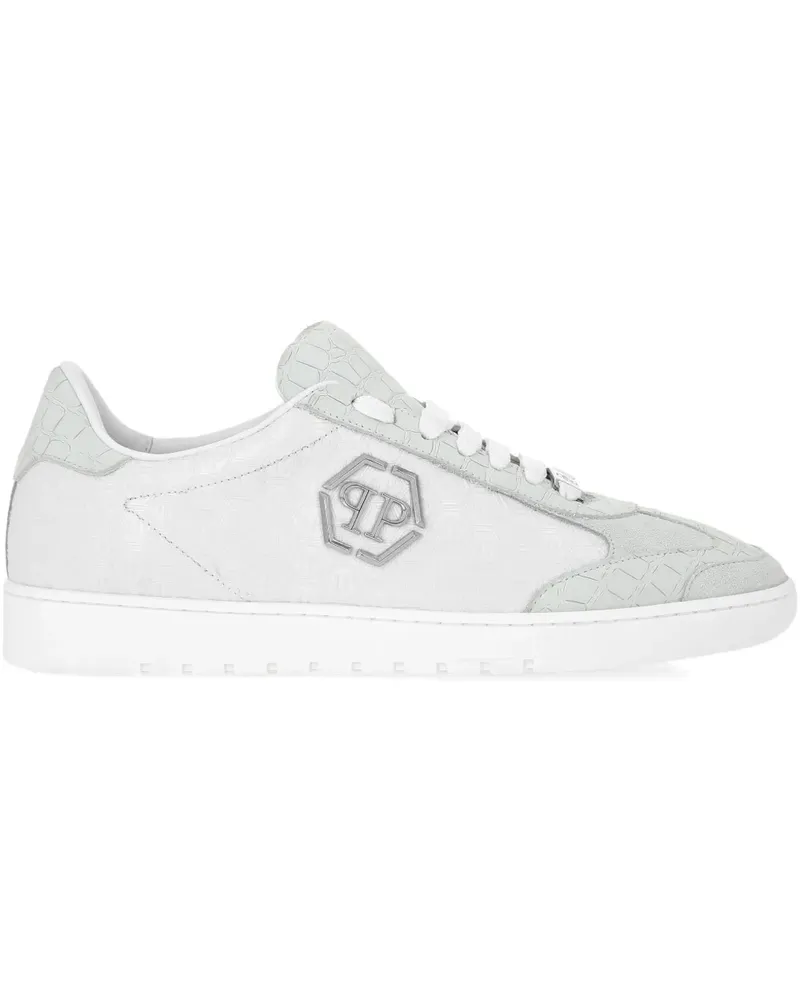 Philipp Plein Mixed Monogram Sneakers mit Kroko-Effekt - Weiß Weiß