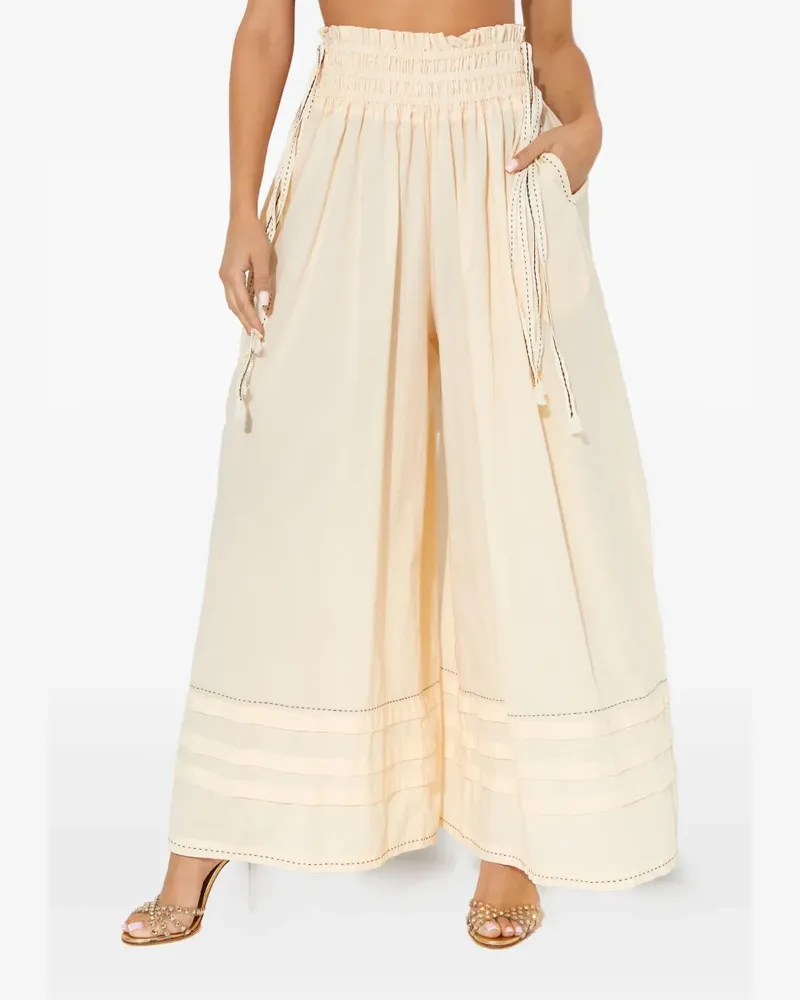 AGUA BENDITA Tatum embroidered palazzo trousers - Nude Nude