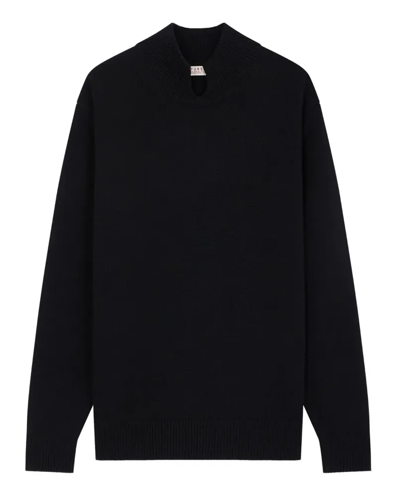 FURSAC Stehkragen-Pullover mit offenem Kragen - Schwarz Schwarz