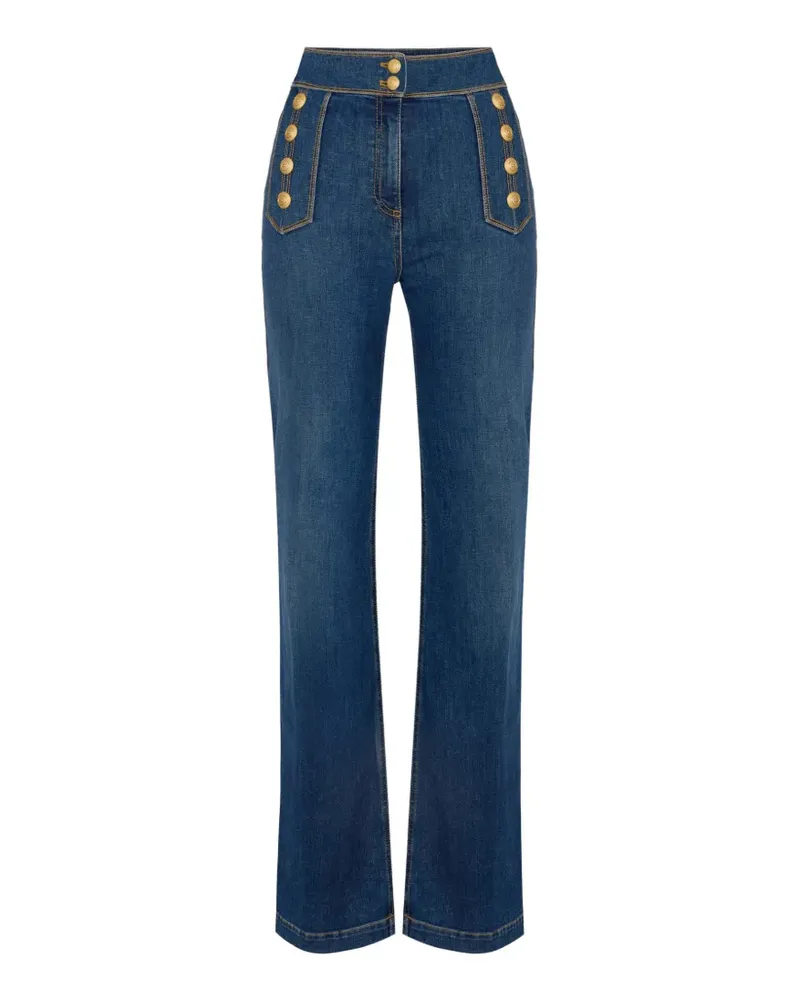 Elisabetta Franchi Goldfarbene Palazzohose aus Denim - Blau Blau