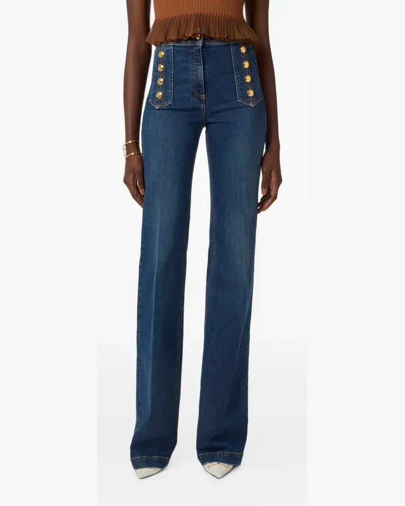 Elisabetta Franchi Gold-tone button denim Palazzo pants - Blau Blau