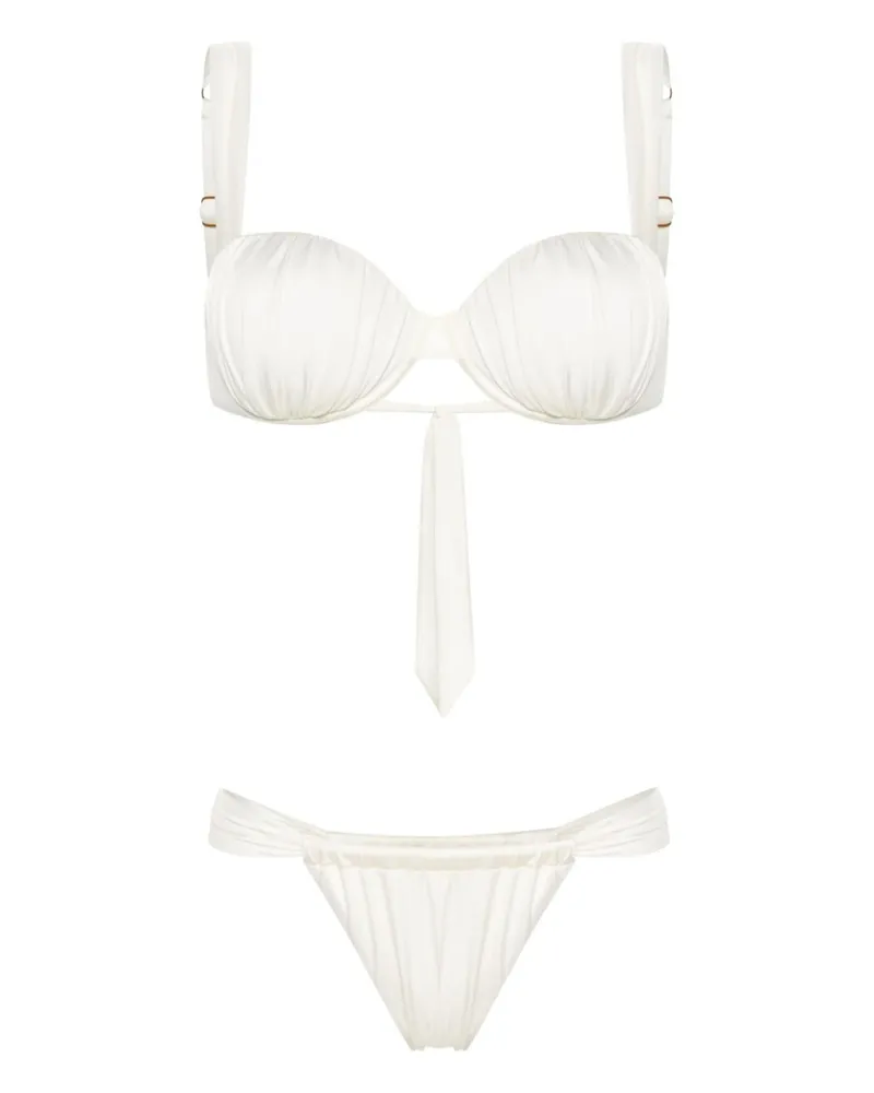 Noire Swimwear Cheeky Bikini mit Raffungen - Weiß Weiß