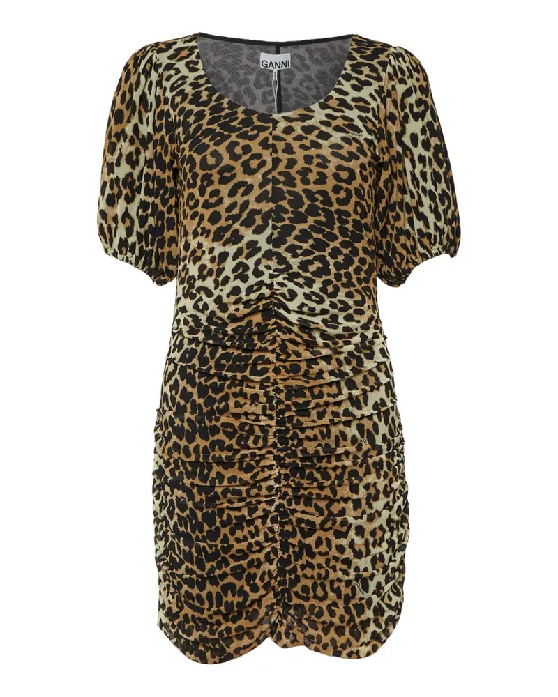Ganni animal-print ruched mini dress - Nude Nude