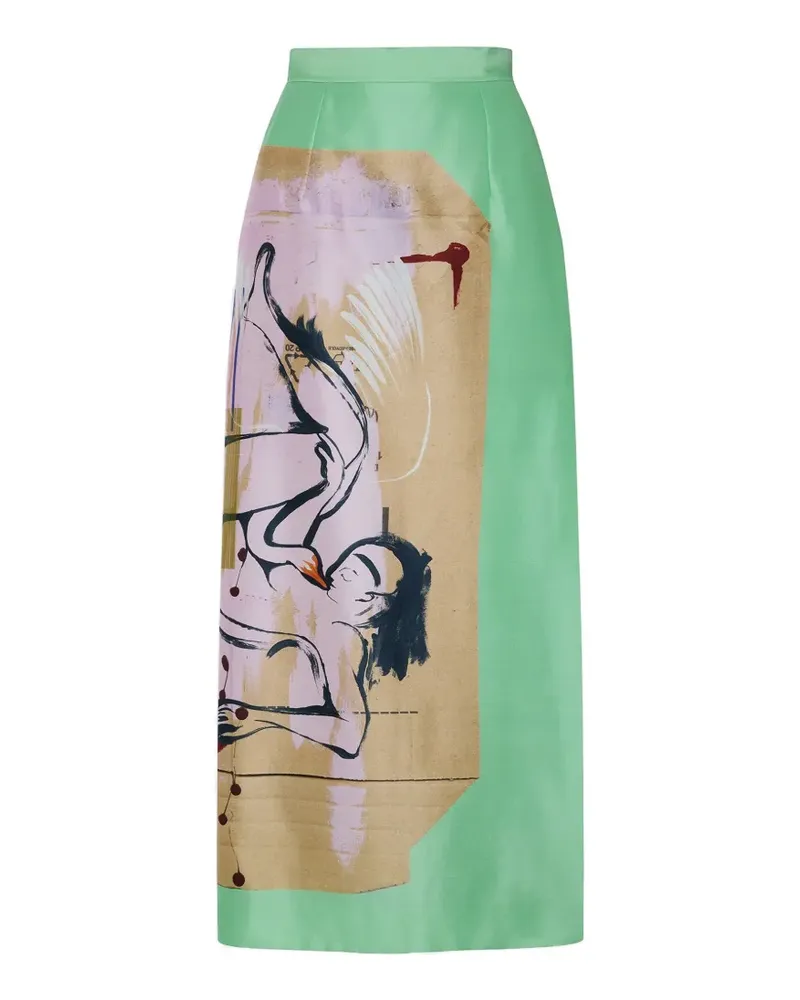 Roksanda Ilincic Irma Midirock mit Leda Swan-Print - Grün Grün
