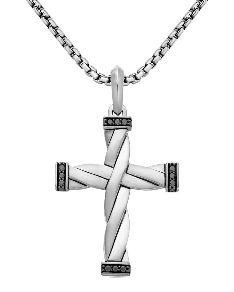 David Yurman DY Helios Sterlingsilber-Kreuzanhänger mit Diamanten (48mm Silber