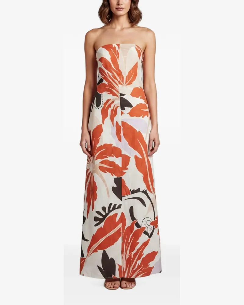 FourTwoFour on Fairfax floral-print strapless maxi dress - Nude Nude