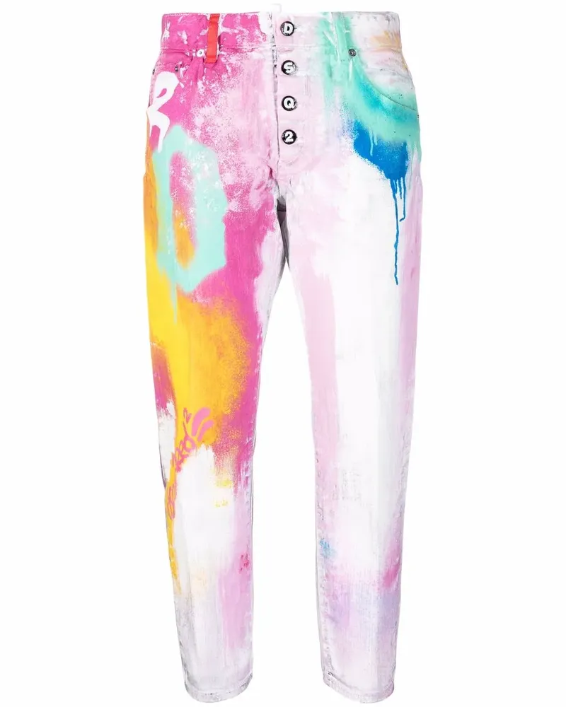 Dsquared2 Cropped-Hose mit Farbklecks-Print - Weiß Weiß