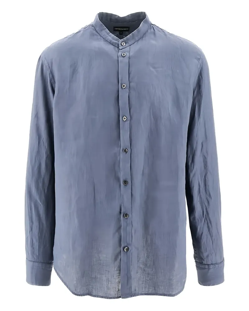 Emporio Armani Langärmeliges Hemd ohne Kragen - Blau Blau