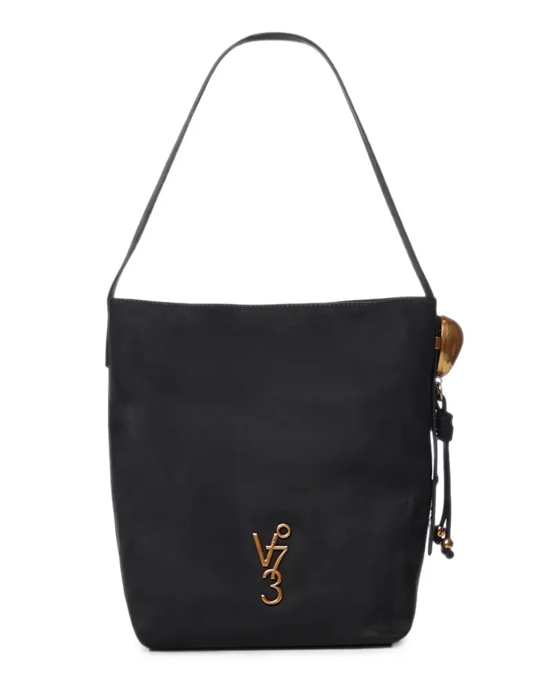 V°73 Schultertasche mit Logo-Schild - Schwarz Schwarz