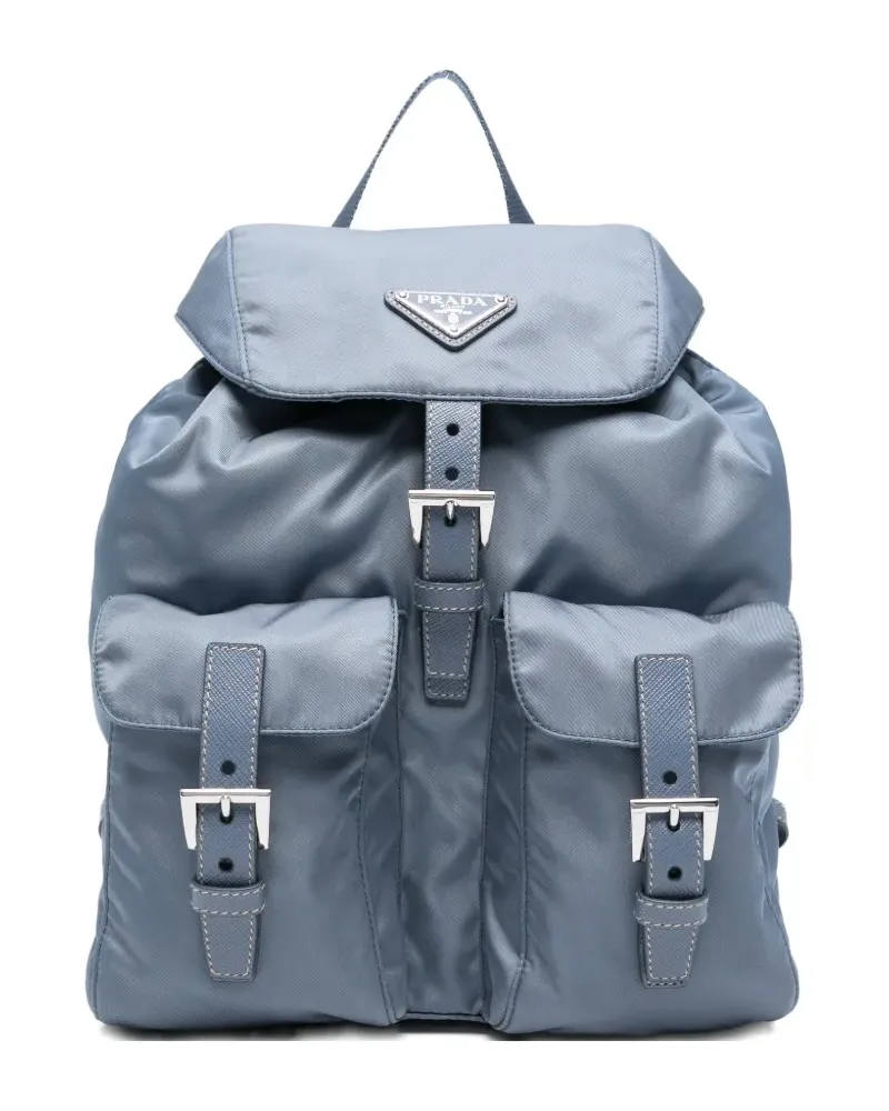 Prada Rucksack mit Logo-Schild - Blau Blau