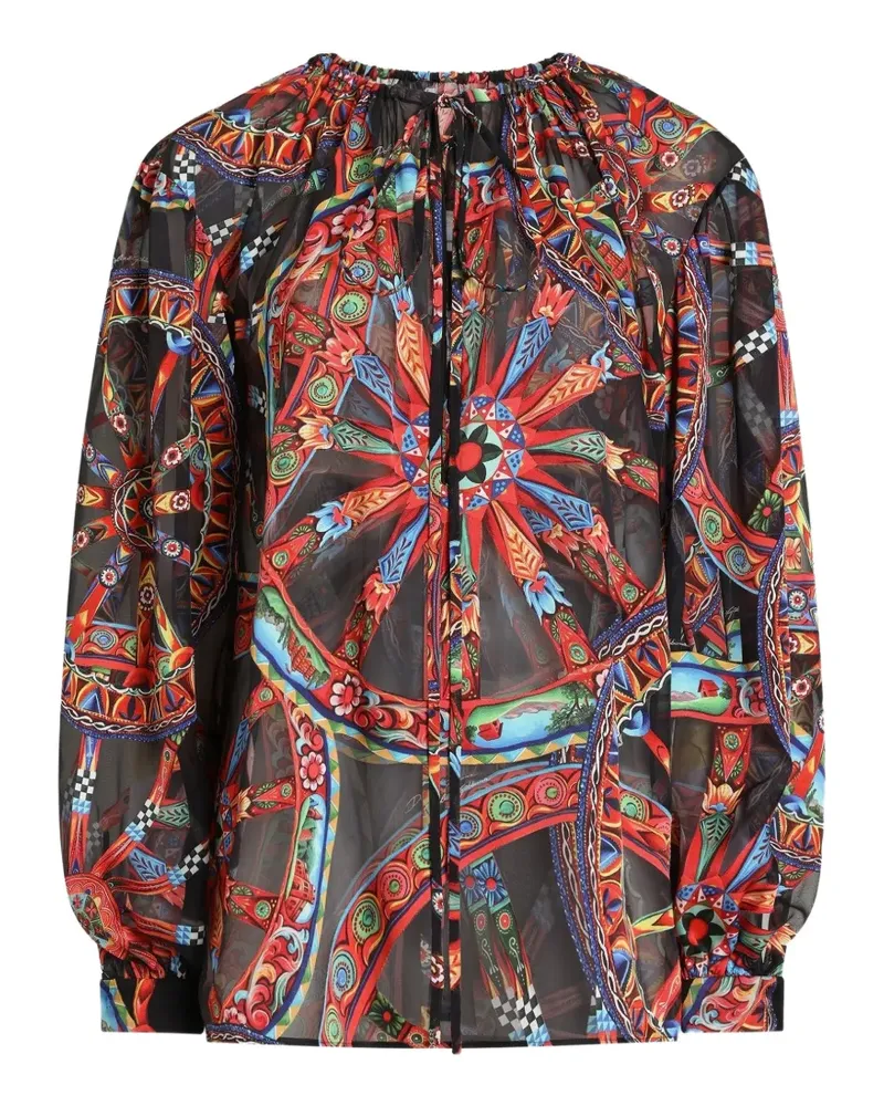 Dolce & Gabbana Top aus Twill mit Carretto-Print - Schwarz Schwarz