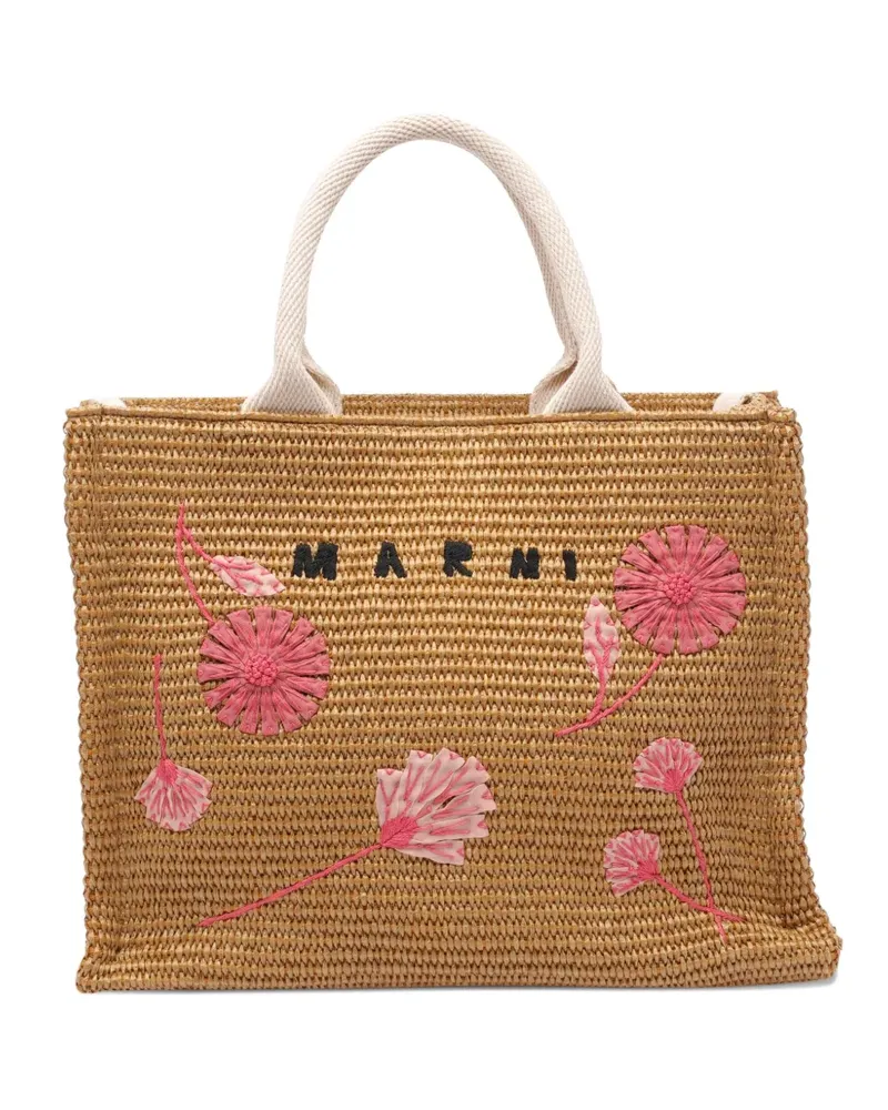 Marni Mittelgroßer Tote Bag mit Blumenstickerei - Braun Braun