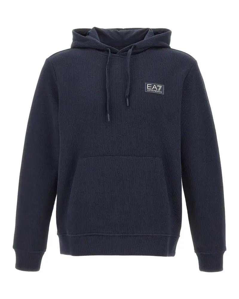 EA7 logo-patch ribbed hoodie - Blau Blau
