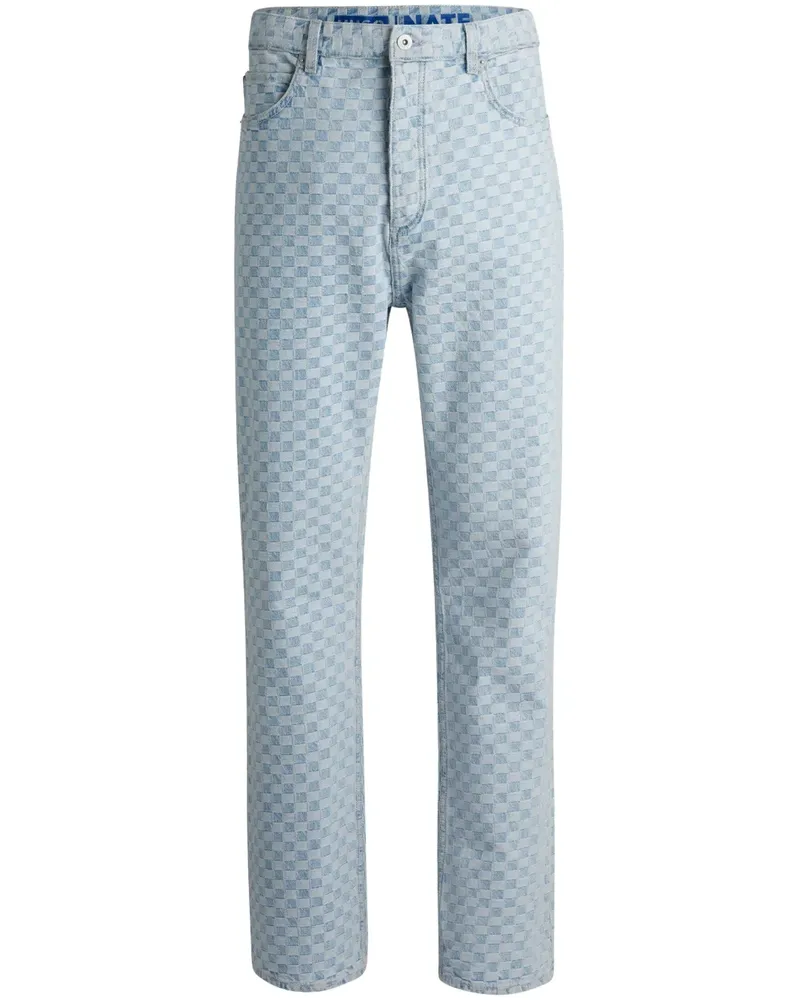 HUGO BOSS Karierte Straight-Leg-Jeans - Blau Blau