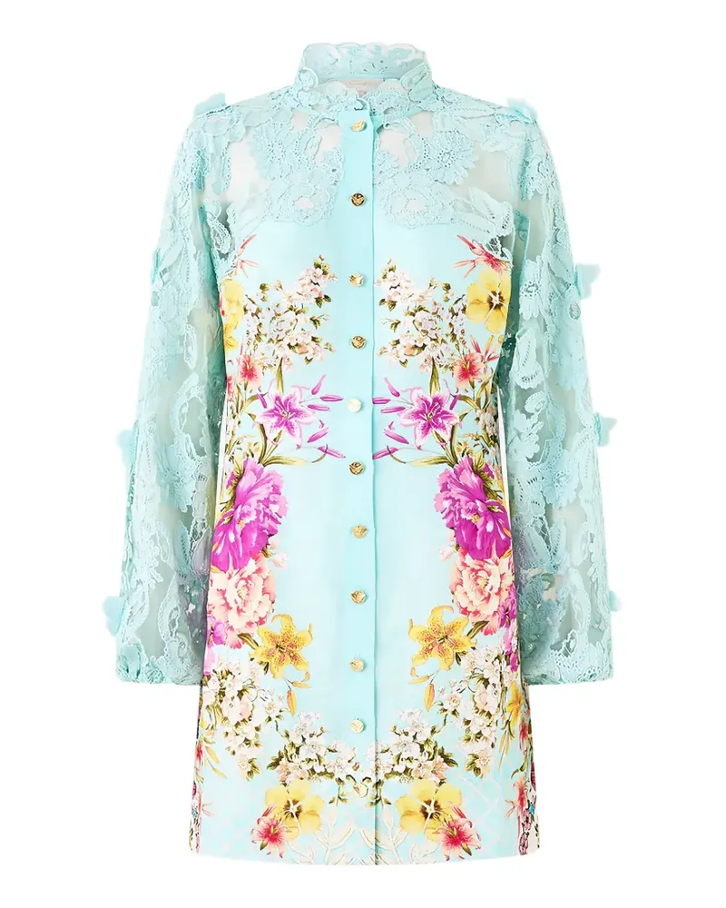 Camilla Minikleid mit Spitzenärmeln - Blau Blau