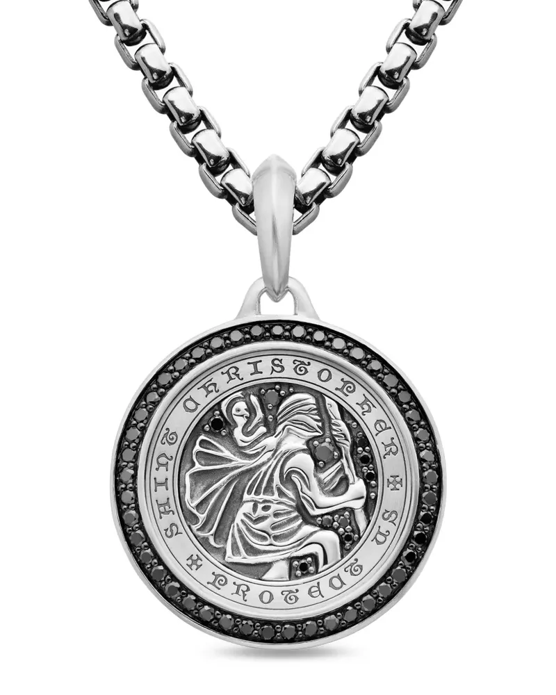 David Yurman St. Christopher Sterlingsilber-Amulett mit Diamanten 34,5mm Silber