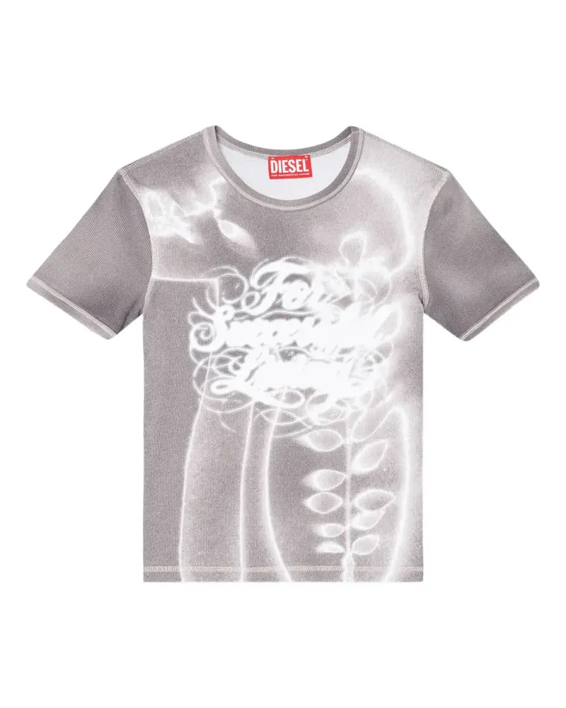 Diesel top in ribbed jersey with graphic print - Grau Grau