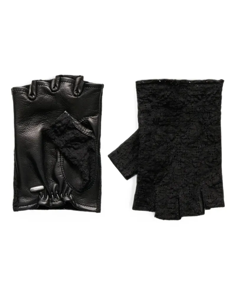 Our Legacy lace-panelled leather gloves - Schwarz Schwarz