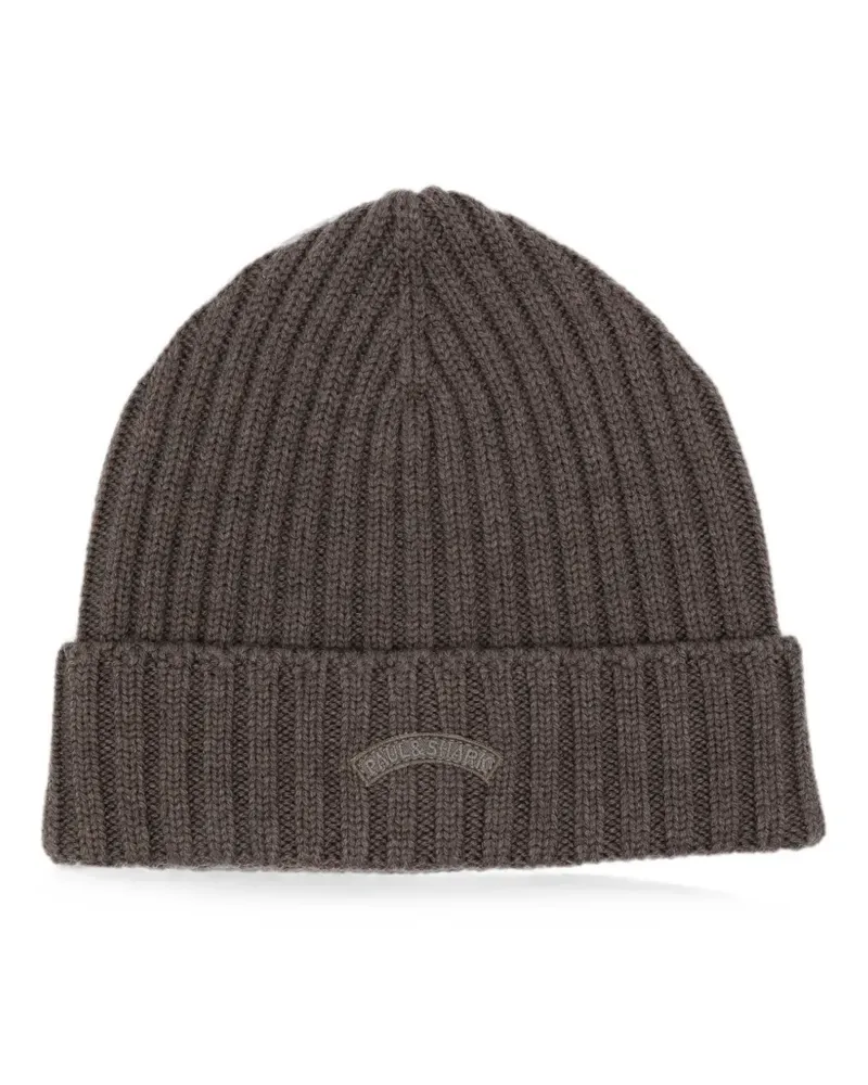 Paul & Shark ribbed-knit logo-patch beanie hat - Braun Braun