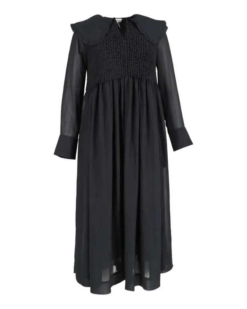 Ganni Smocked bodice long sleeve dress - Schwarz Schwarz