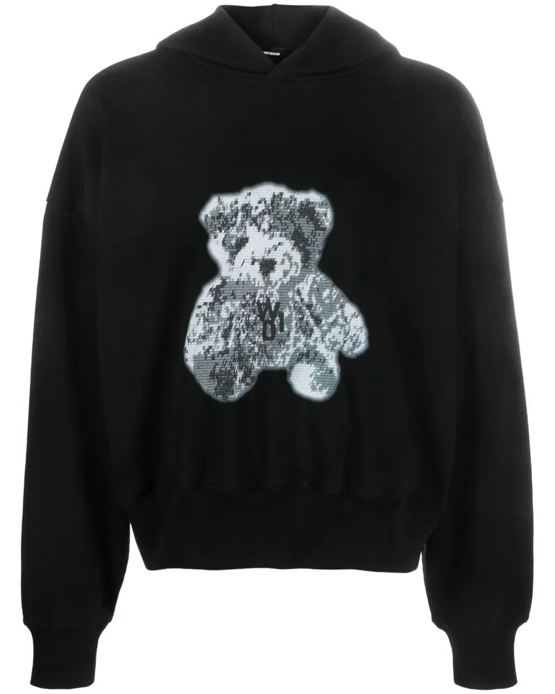 WE 11 DONE Hoodie mit Teddy-Print Schwarz