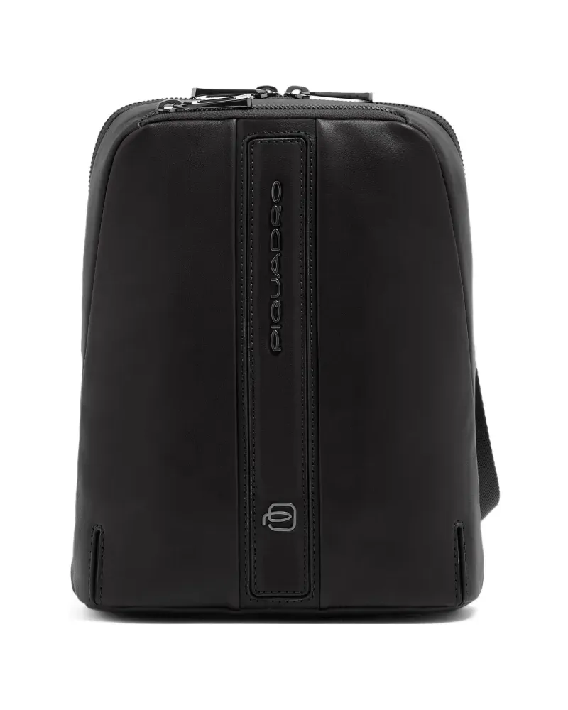 Piquadro Mini iPad® Kuriertasche mit Logo-Schild - Schwarz Schwarz