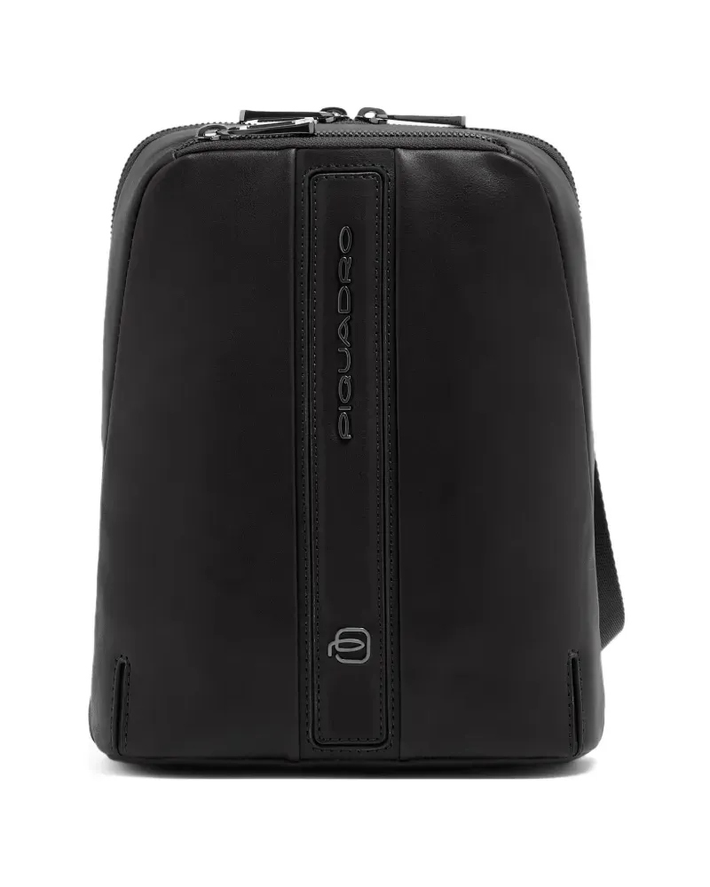 Piquadro Mini iPad® Kuriertasche mit Logo-Schild - Schwarz Schwarz