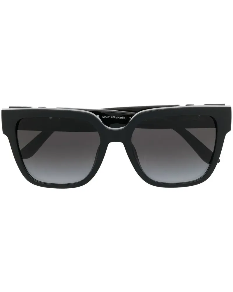 Michael Kors Eckige Sonnenbrille mit Logo-Schild - Schwarz Schwarz