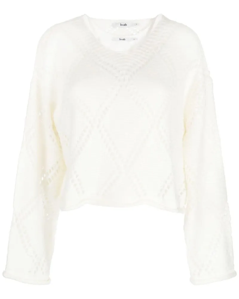 b+ab Pullover in Lochstrick - Weiß Weiß