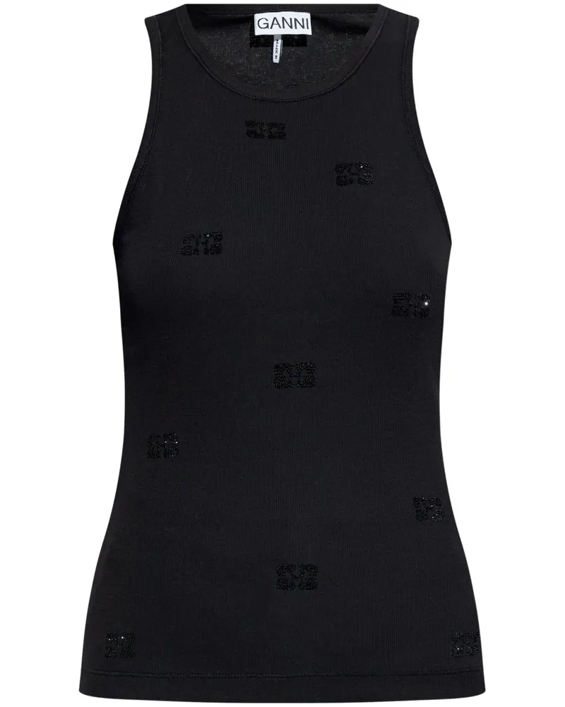 Ganni Tanktop mit Strass - Schwarz Schwarz