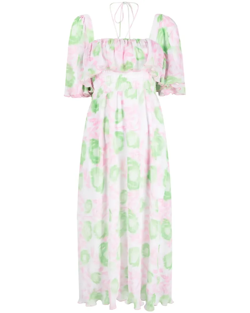 Ganni Midikleid mit gesmokter Taille - Rosa Rosa