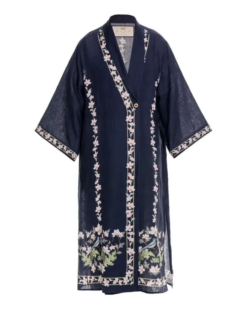 AGUA BENDITA Quimera Anhelo floral-print linen midi kaftan - Blau Blau