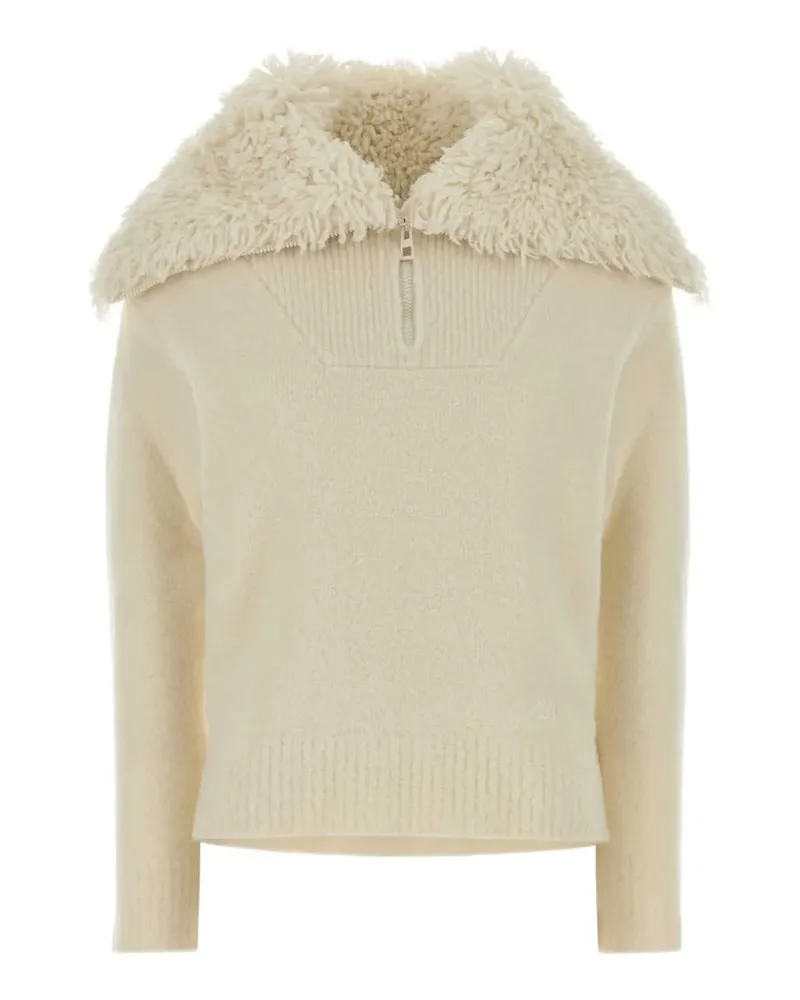 Loewe shearling-collar zip-up sweater - Nude Nude