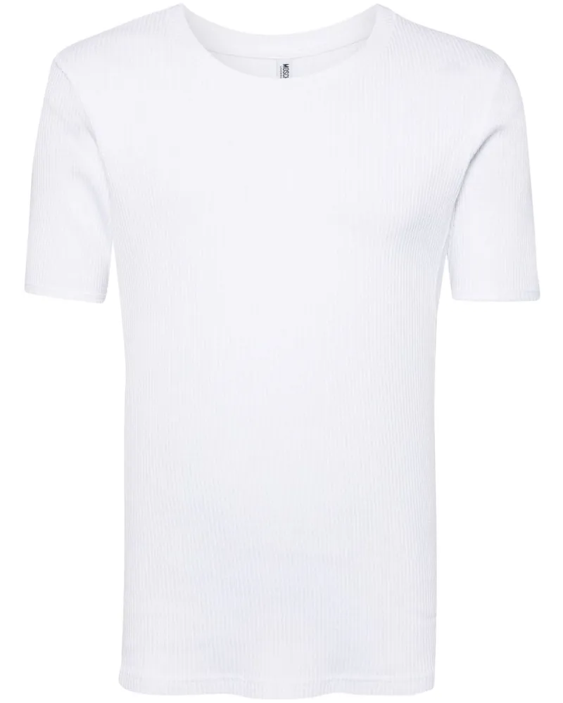 Moschino Geripptes T-Shirt mit Logo-Streifen - Weiß Weiß
