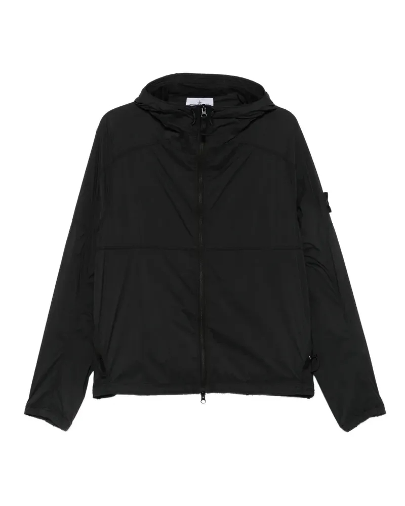 Stone Island Kapuzenjacke mit Logo-Patch - Schwarz Schwarz