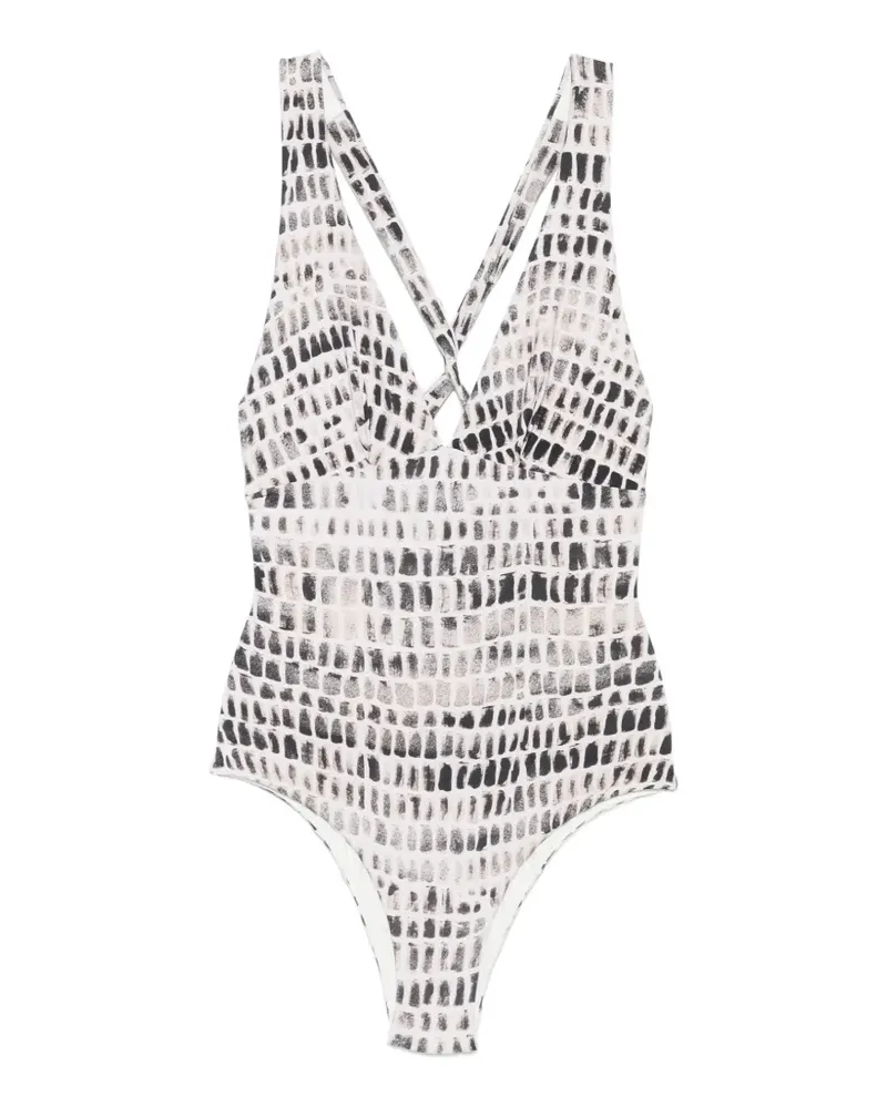FISICO-Cristina Ferrari printed crossover-strap swimsuit - Schwarz Schwarz
