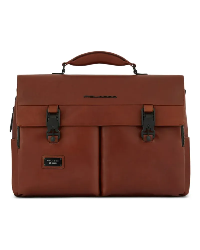 Piquadro buckle leather laptop bag - Braun Braun
