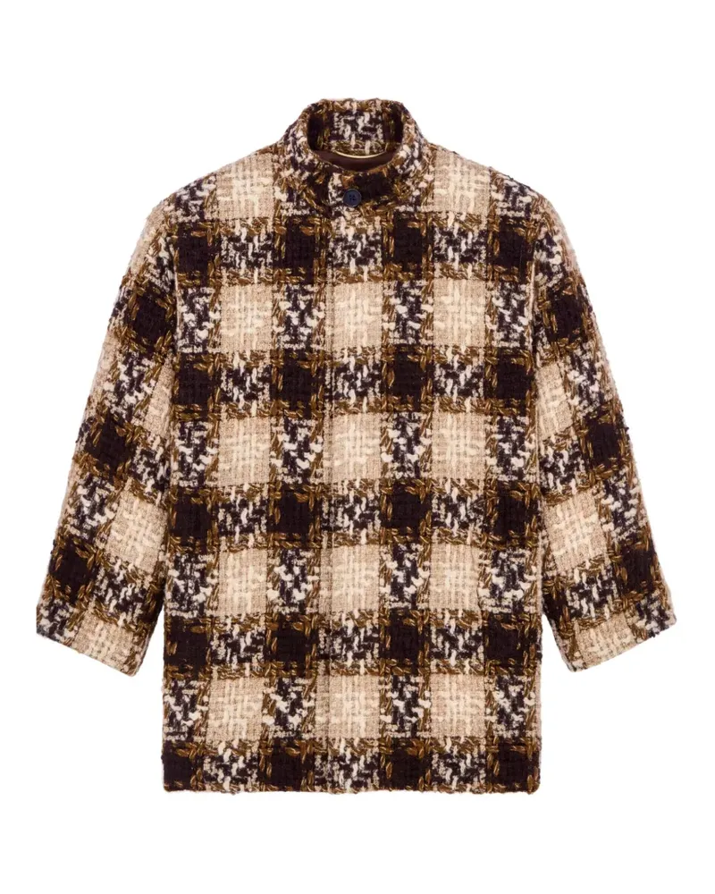 Saint Laurent short coat in check tweed - Nude Nude