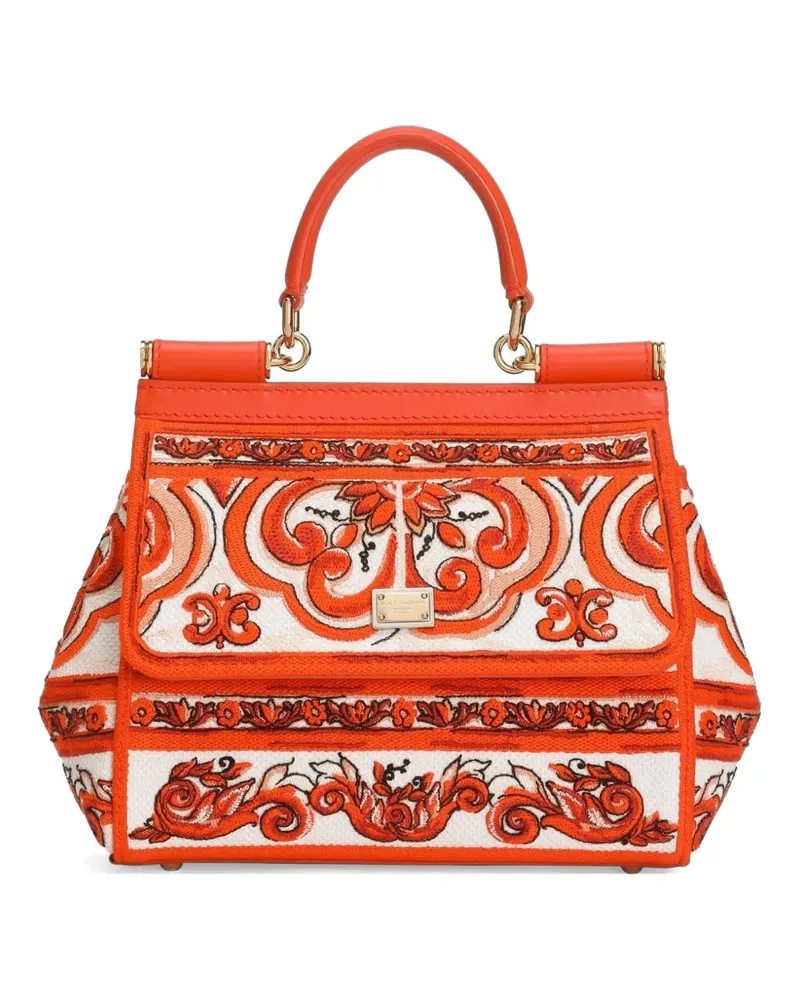 Dolce & Gabbana Kleine Sicily Handtasche mit Majolica-Stickerei - Orange Orange