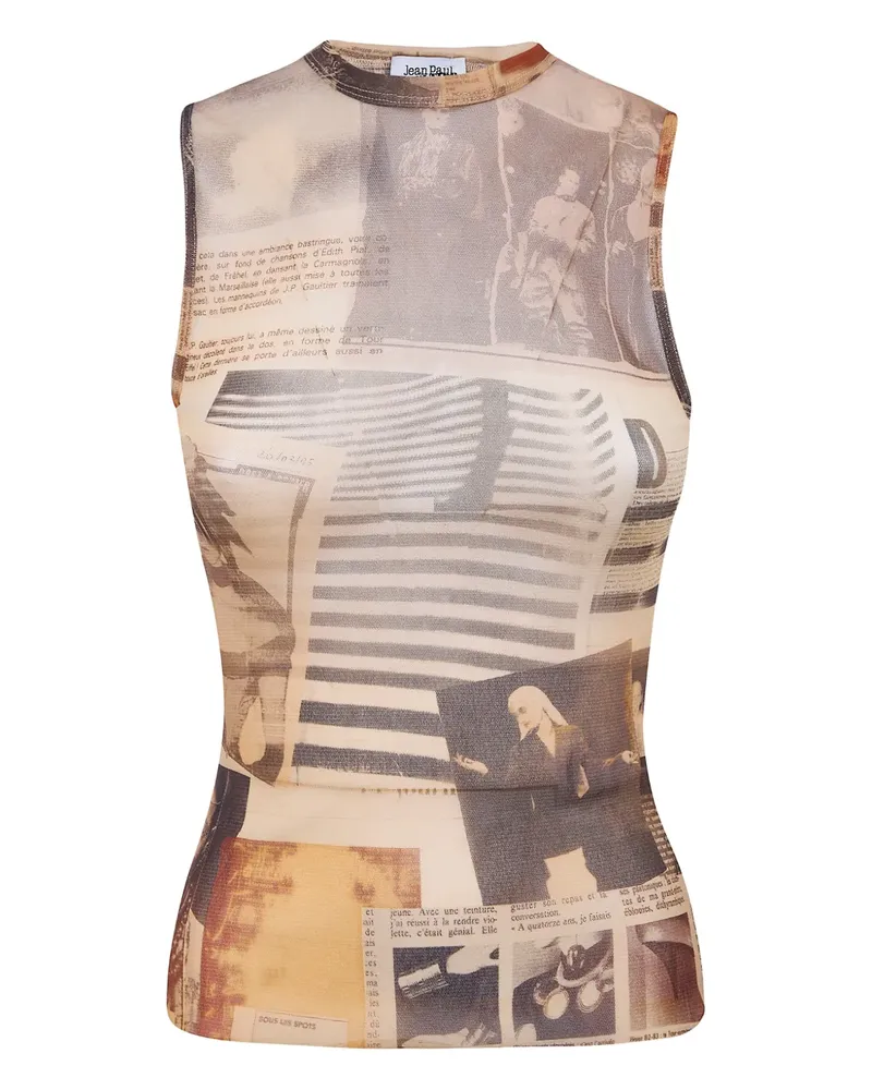Jean Paul Gaultier newspaper-print sleeveless top - Nude Nude