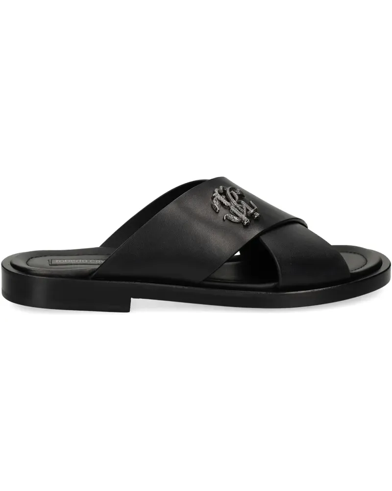 Roberto Cavalli Pantoletten mit Mirror Snake-Monogramm - Schwarz Schwarz