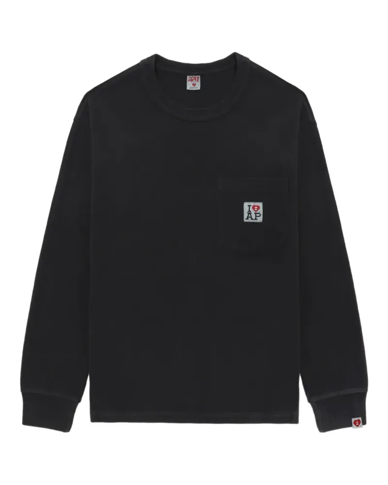 BAPE Langarmshirt mit Tasche - Schwarz Schwarz