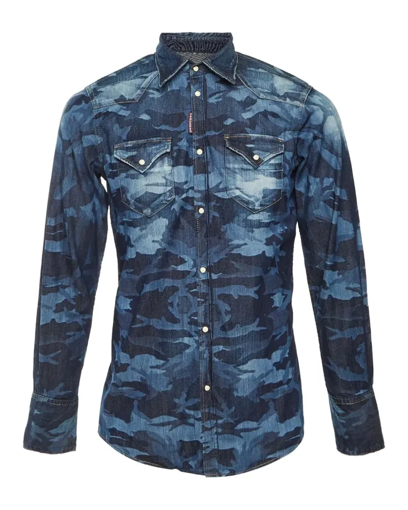 Dsquared2 military-print denim shirt - Blau Blau