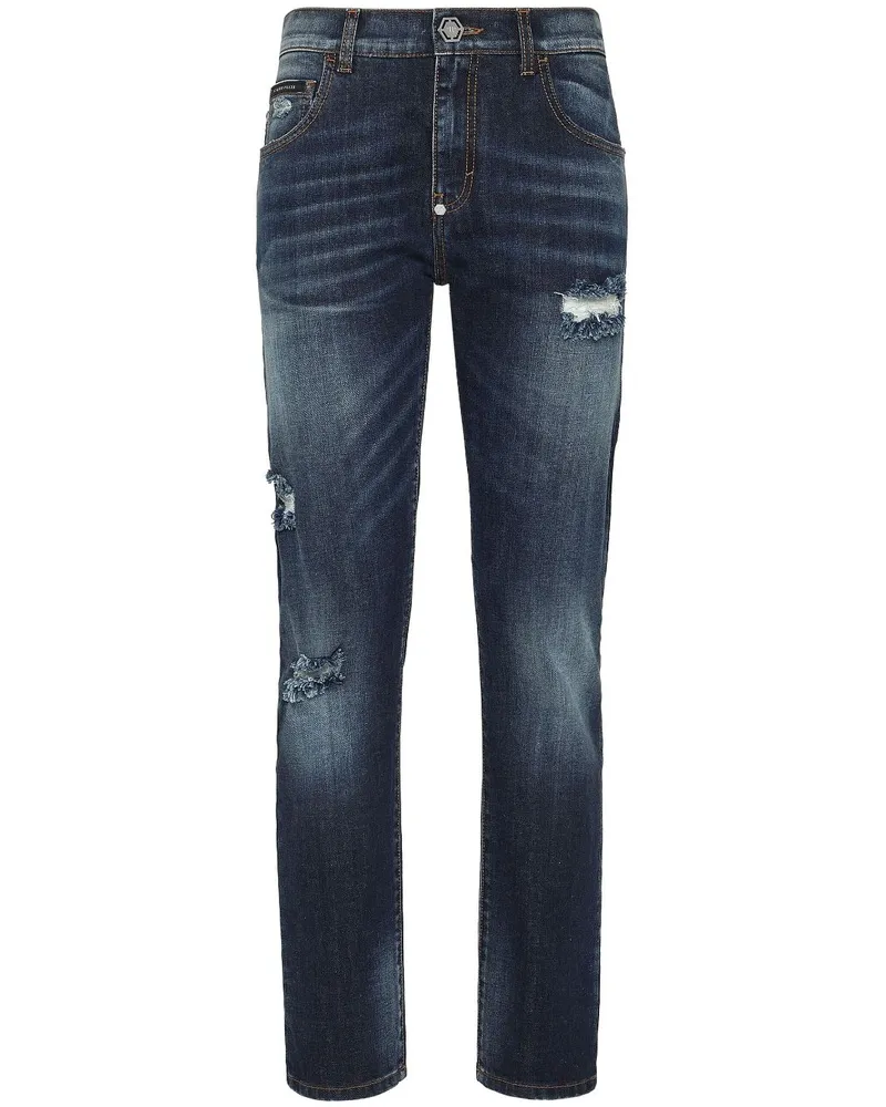 Philipp Plein Jeans in Distressed-Optik Blau