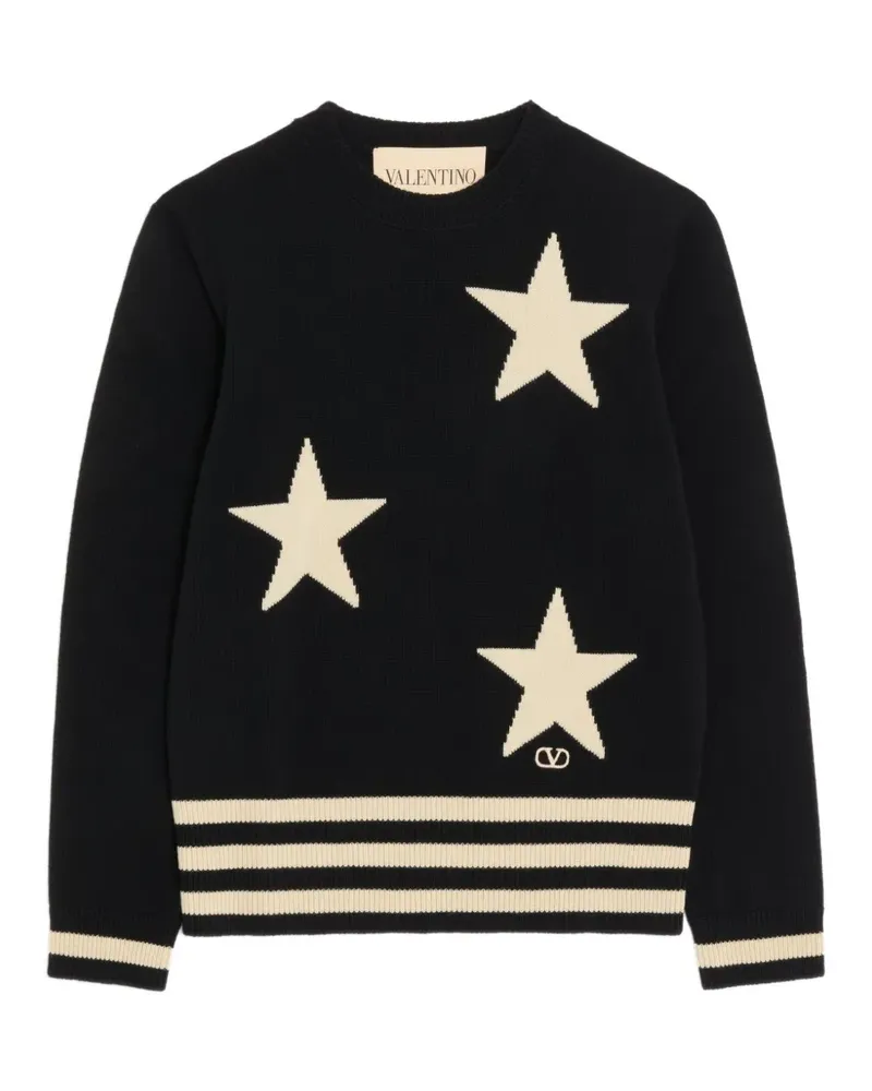 Valentino Garavani wool crew-neck sweater with star motif and VLogo embroidery - Schwarz Schwarz