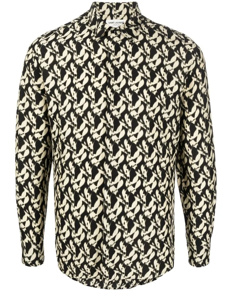Saint Laurent Hemd mit abstraktem Print Schwarz