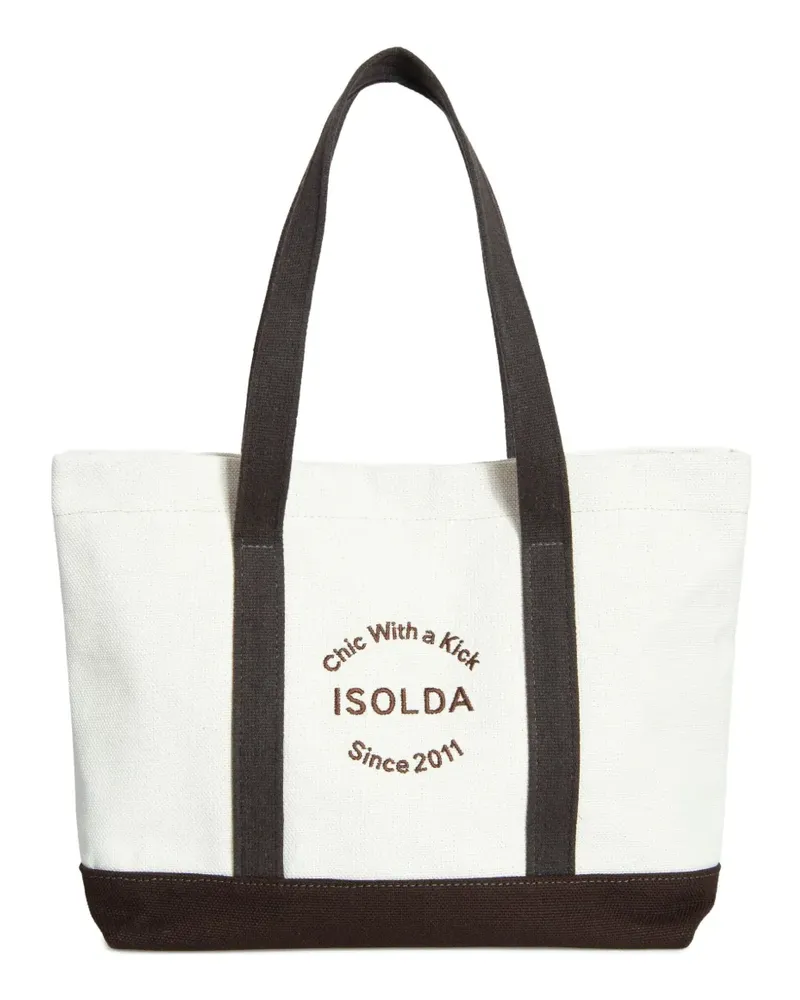 ISOLDA Marrom Tote Bag mit Stickerei - Weiß Weiß