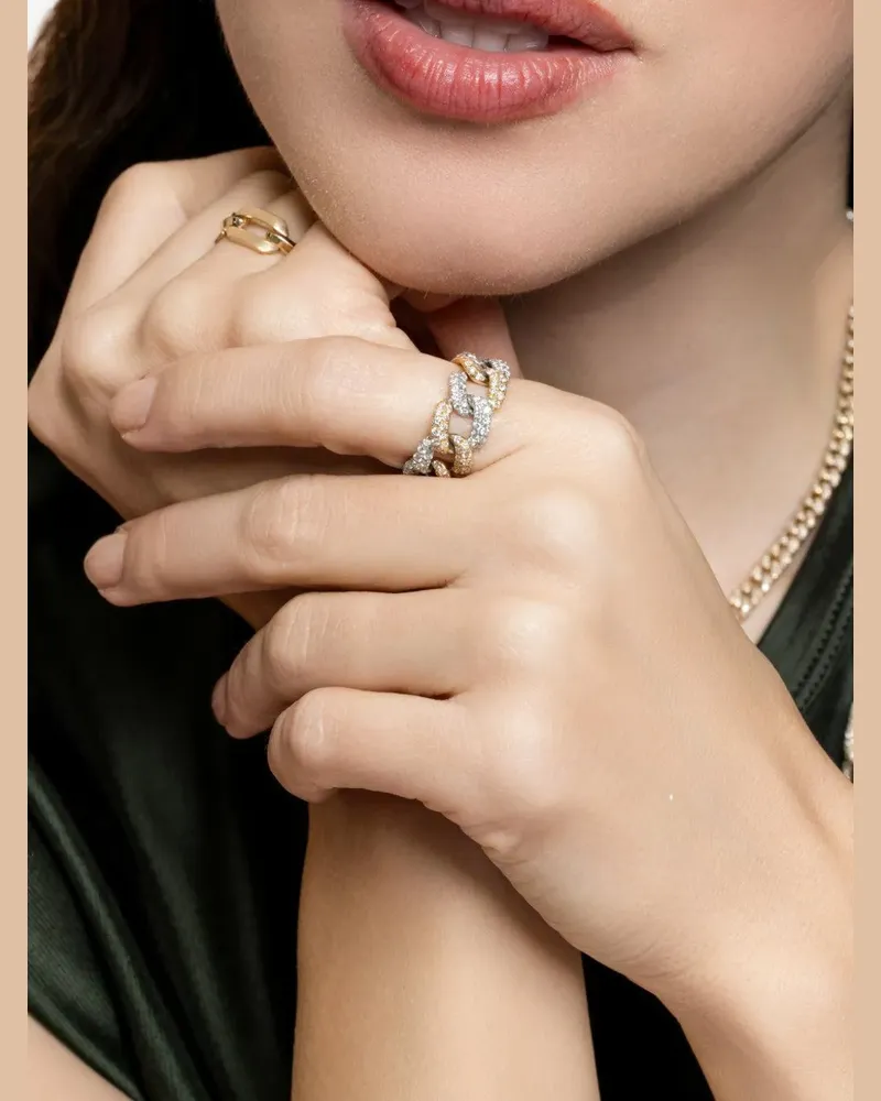 SHAY diamond two-tone link ring - Gold Gold