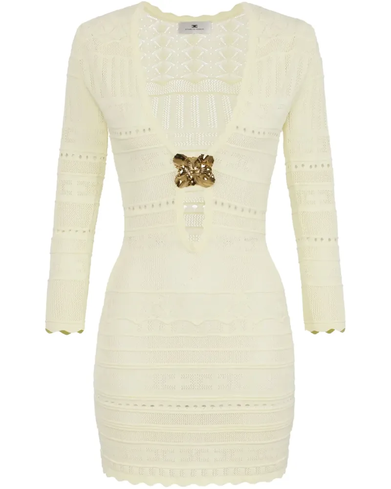 Elisabetta Franchi Lochstrick-Kleid mit Brosche - Nude Nude